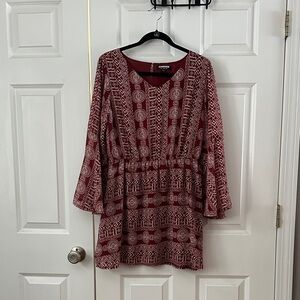 Cato Burgundy Geometric Long Sleeve Dress